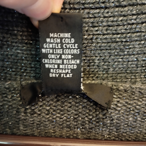 Alfani Sweater Women's Size L Dark Gray Cardigan Y2k Silver Accent Silk Wool - Picture 5 of 5